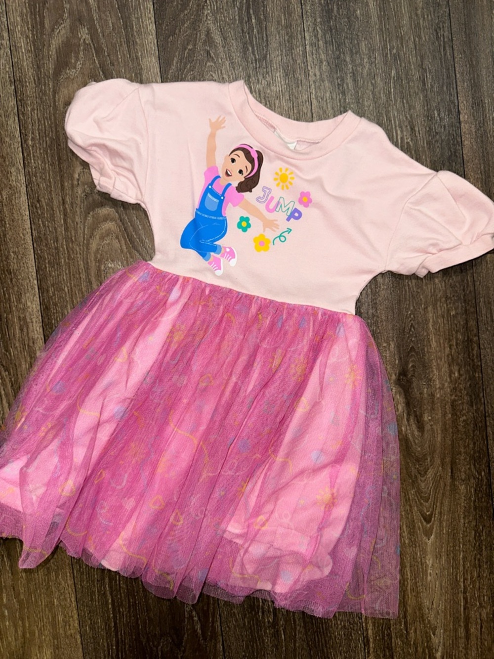 Pink Girls' Tulle Skirt Dress with Jumper Graphic